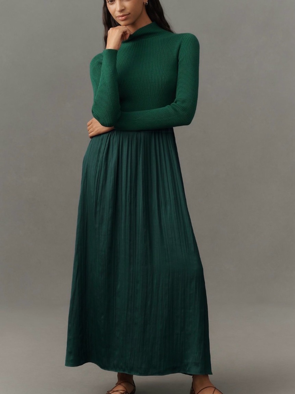 Anthropologie Forest Green Long Sleeve Maxi Dress